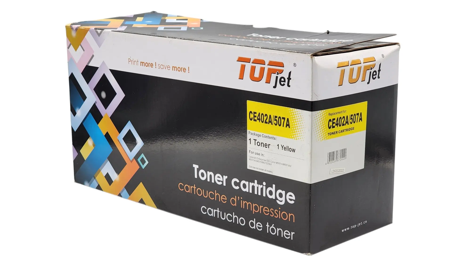 [CA0090] CARTUCHO DE TONER AMARILLO HP CE402A 507A LJ 500 COLOR M551 M575 CANON LBP5480 LBP7780 TOPJET